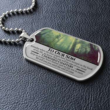 Our Son Cherished Chapters Dog Tag Necklace - Love You This Much